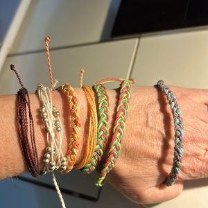 Pura Vida Bracelets and Similar, 7 Bracelets Peach, Blue, White, Maroon